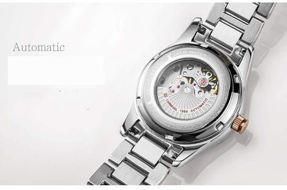 LOREO Women's Automatic Watch Diamond-Accented Dress Watch for Women Self-Winding Mechanical Watch with Sapphire Crystal Stainless Steel Two-Tone Bracelet 33MM Elegant Wrist Watch