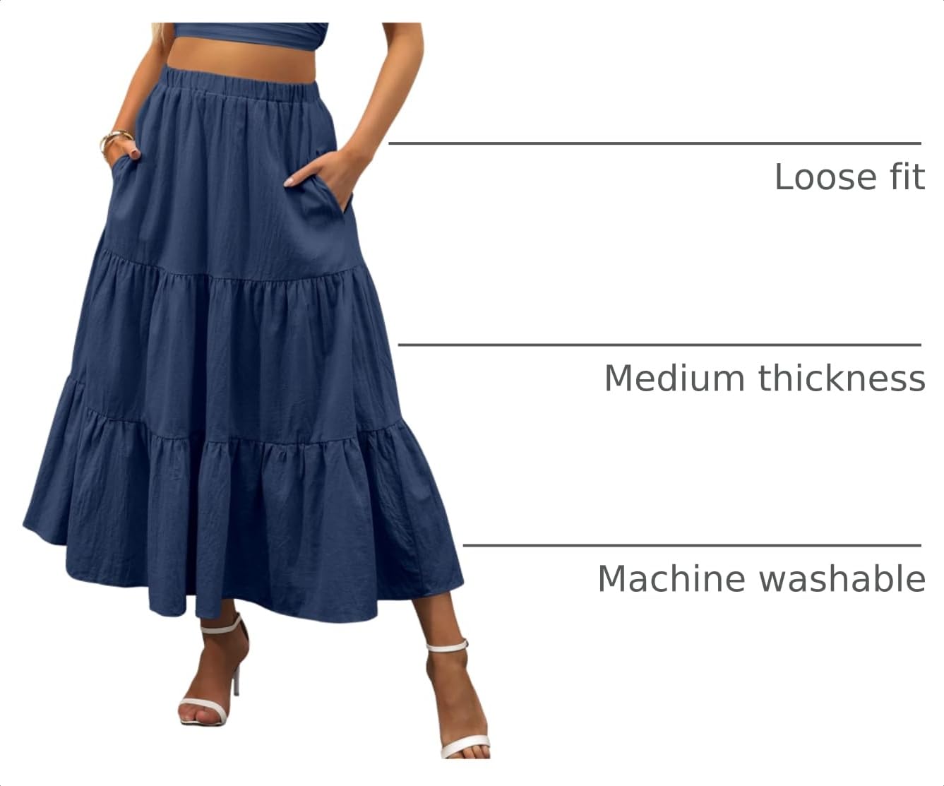 ANRABESS Women’s Summer Boho Flowy Swing Tiered A-Line Maxi Skirt 2026 Fashion Trendy Elastic Waist Pleated Long Beach Dress
