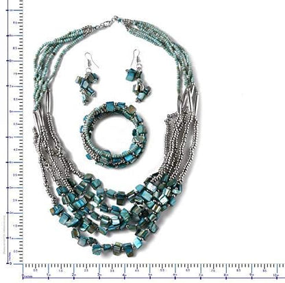 Costume Jewelry Sets for Women - Beaded Bracelet Earrings and Necklace Set - Handmade Seed Beads Vintage Summer Beach Boho Jewelry - Anniversary Birthday Gifts for Womens - 22 Inches