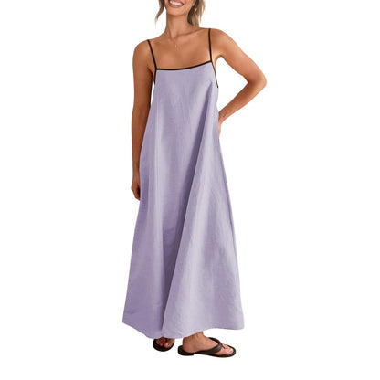 Shy Velvet Women's 2026 Summer Linen Maxi Dress Contrast Spaghetti Strap Dress Backless Casual Party Beach Dresses
