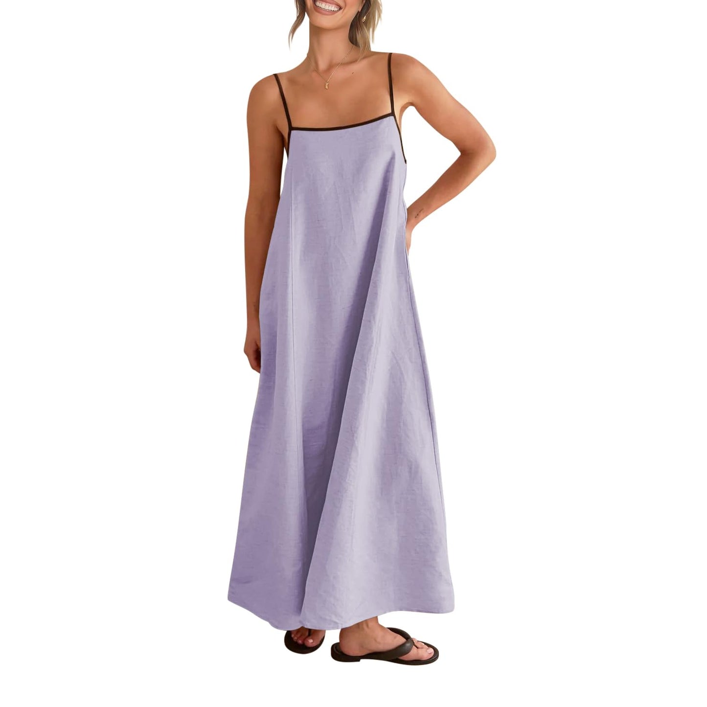 Shy Velvet Women's 2026 Summer Linen Maxi Dress Contrast Spaghetti Strap Dress Backless Casual Party Beach Dresses