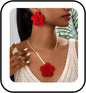 Vintage Flower Necklace Earring Set Gold Snake Chain Necklace Bohemian Red Flowers Choker Necklaces Hypoallergenic Statement Flower Stud Earrings Elegant Bridal Wedding Summer Beach Jewelry