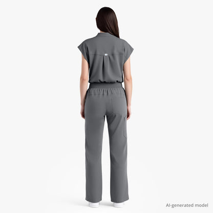 Scrubs for Women Set, Sleeveless 9-Pocket Straight Leg Yoga Waist | Stand-up collar top, straight leg pants side slits. Soft stretch knit. Yoga waist. Wrinkle-free. For nurses/docs/vets.
