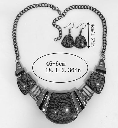 YAZILIND Vintage Ethnic Tibetan Sliver Turquoise Bib Collar Earrings Necklace Jewelry Set Women