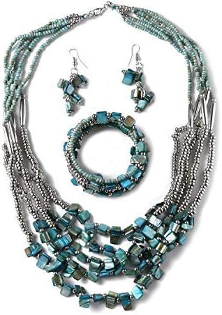 Costume Jewelry Sets for Women - Beaded Bracelet Earrings and Necklace Set - Handmade Seed Beads Vintage Summer Beach Boho Jewelry - Anniversary Birthday Gifts for Womens - 22 Inches