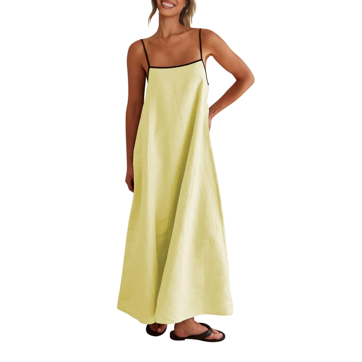 Shy Velvet Women's 2026 Summer Linen Maxi Dress Contrast Spaghetti Strap Dress Backless Casual Party Beach Dresses