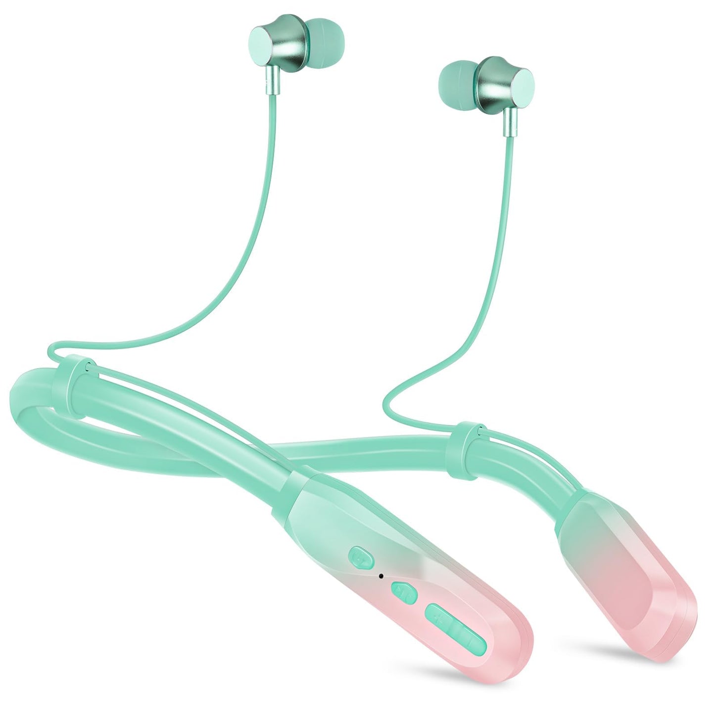 Lecefty Neckband Bluetooth Headphones, 200H Extra Long Playtime Wireless Stereo Neckband Earbuds with Microphone, Waterproof Balanced Armature Drivers in Ear Headset for Sports/Workout (Cyan Green)