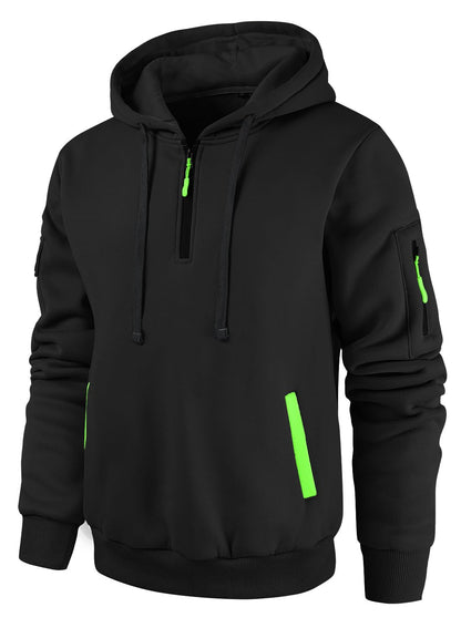 Leidowei Men's Hoodies Casual Pullover Hooded Sweatshirt Long Sleeve Quarter Zip Hoody Tops With Kangaroo Pocket