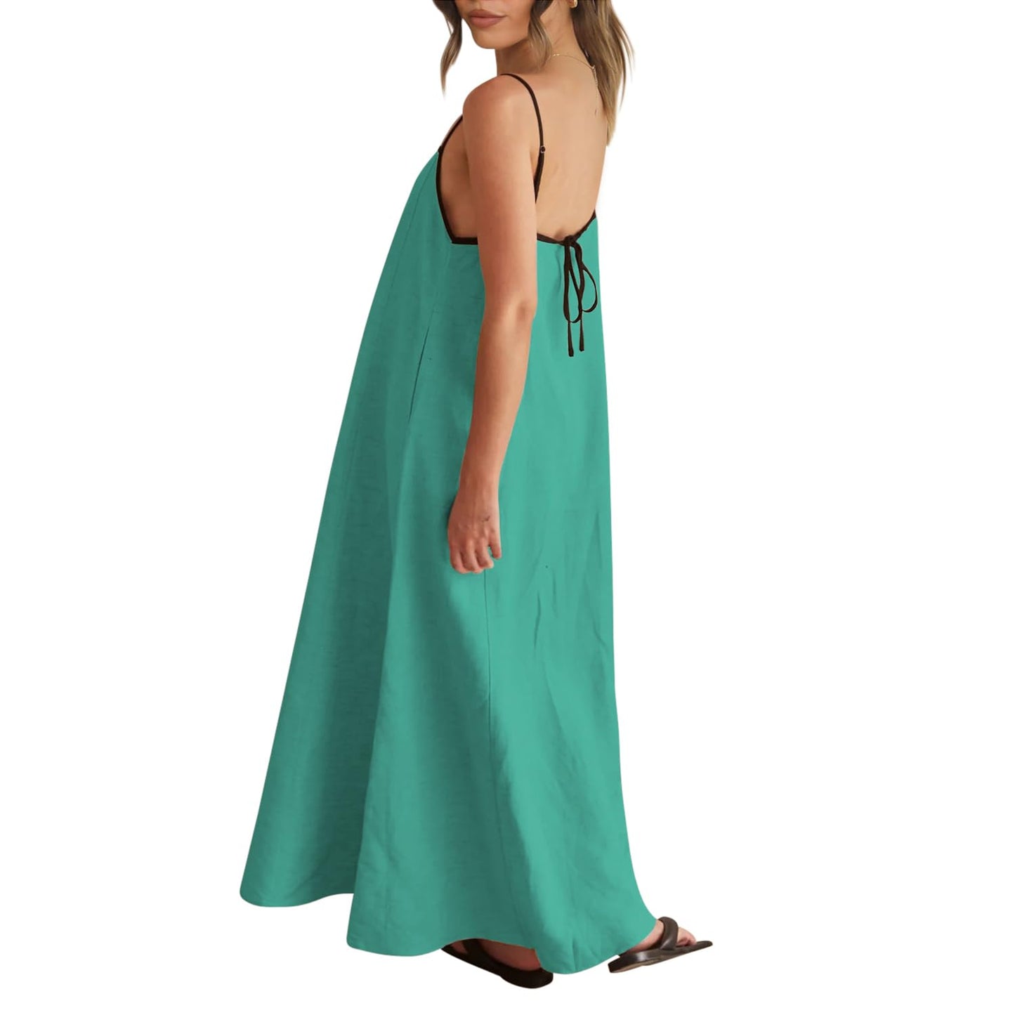 Shy Velvet Women's 2026 Summer Linen Maxi Dress Contrast Spaghetti Strap Dress Backless Casual Party Beach Dresses
