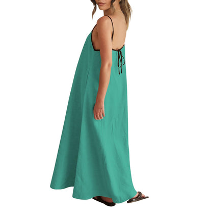 Shy Velvet Women's 2026 Summer Linen Maxi Dress Contrast Spaghetti Strap Dress Backless Casual Party Beach Dresses