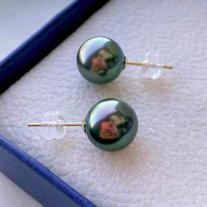 NONNYL Gifts for Wife Anniversary 18K Gold Pearl Stud Earrings for Women- Genuine Handpicked Nature Tahitian Black Pearls Earring- Birthday Christmas Mothers Day Valentine's Day Jewelry Gifts