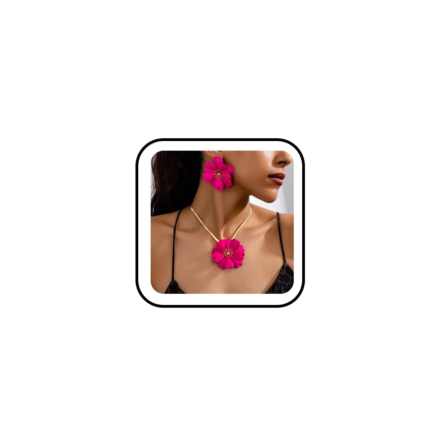 Vintage Flower Necklace Earring Set Gold Snake Chain Necklace Bohemian Red Flowers Choker Necklaces Hypoallergenic Statement Flower Stud Earrings Elegant Bridal Wedding Summer Beach Jewelry