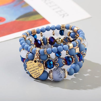 Women Beaded Bracelet Set | Colorful Boho Stackable Trendy Design with Crystal Accents Multilayer Bangle Bracelet | Fashion Stretch Braclets Jewelry for Women