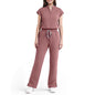 Scrubs for Women Set, Sleeveless 9-Pocket Straight Leg Yoga Waist | Stand-up collar top, straight leg pants side slits. Soft stretch knit. Yoga waist. Wrinkle-free. For nurses/docs/vets.