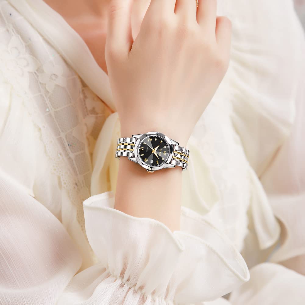 OLEVS Watches Women with Date Silver Stainless Steel Luxury Ladies Watches with Small Writs Diamond Watches for Women Waterproof Elegant Dress Quartz Analog Women's Wrist Watches Reloj de Mujer