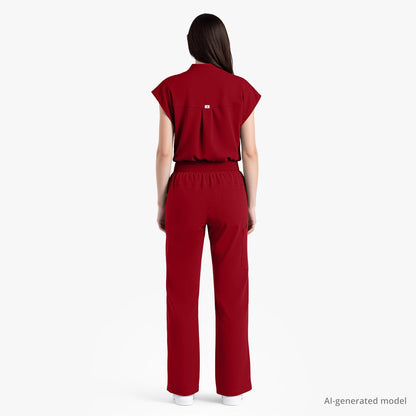 Scrubs for Women Set, Sleeveless 9-Pocket Straight Leg Yoga Waist | Stand-up collar top, straight leg pants side slits. Soft stretch knit. Yoga waist. Wrinkle-free. For nurses/docs/vets.