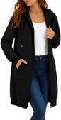 Womens Long Zip Up Hoodie Jacket Casual Open Front Tunic Sweatshirt with Pockets Fleece Lightweight Fall Winter Coat