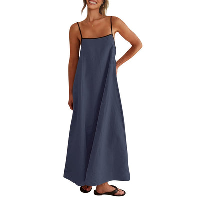 Shy Velvet Women's 2026 Summer Linen Maxi Dress Contrast Spaghetti Strap Dress Backless Casual Party Beach Dresses