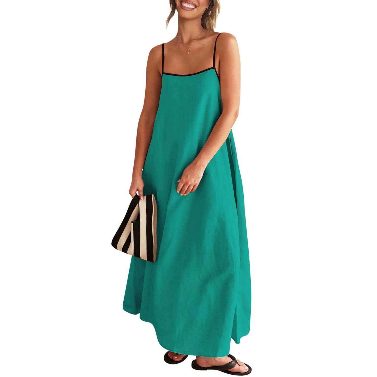 Shy Velvet Women's 2026 Summer Linen Maxi Dress Contrast Spaghetti Strap Dress Backless Casual Party Beach Dresses