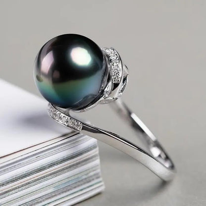 NONNYL Gifts for Wife Anniversary Tahitian Black Pearl Rings for Women-Mothers Day Gifts for Mom Girlfriend-Birthday Christmas Valentine's Day Gift for Her Jewelry