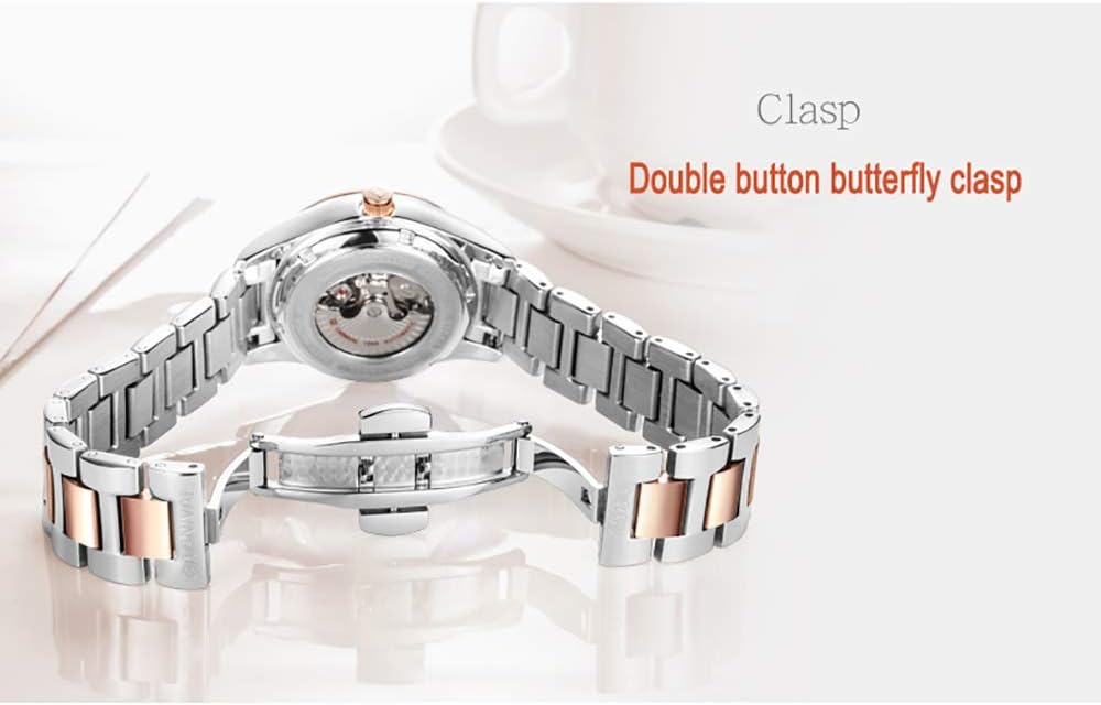 LOREO Women's Automatic Watch Diamond-Accented Dress Watch for Women Self-Winding Mechanical Watch with Sapphire Crystal Stainless Steel Two-Tone Bracelet 33MM Elegant Wrist Watch