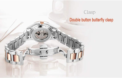 LOREO Women's Automatic Watch Diamond-Accented Dress Watch for Women Self-Winding Mechanical Watch with Sapphire Crystal Stainless Steel Two-Tone Bracelet 33MM Elegant Wrist Watch