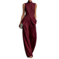 Linen Lounge sets for women, Stand Collar Sleeveless Top and Baggy Wide Leg Pants, Casual Business 2 Piece Set