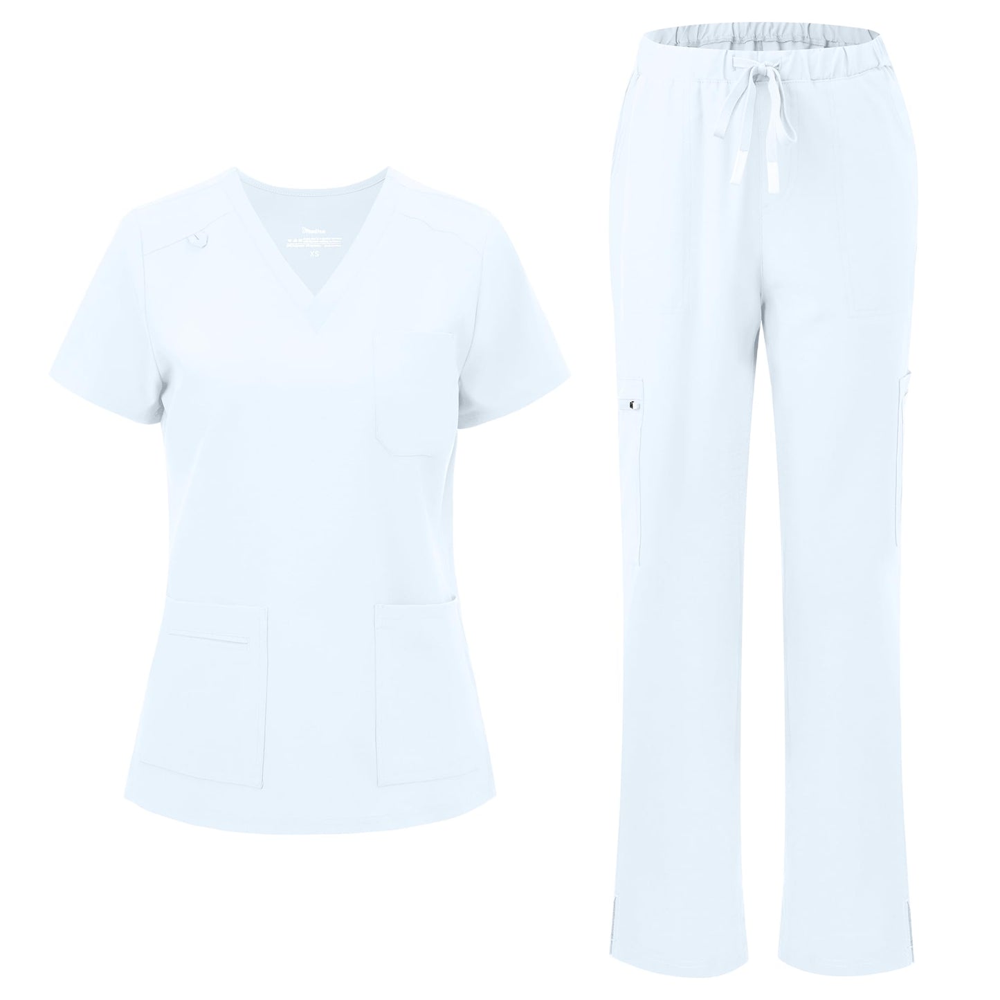 floralhue Scrubs for Women, V-Neck Straight Leg Pants with 12 Pockets | Slit Hem Cargo Pant Storage, Yoga Waistband, Water Resistance, For Nurses, Clinics, Long Shifts, Daily Medical Uniforms