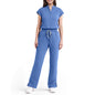 Scrubs for Women Set, Sleeveless 9-Pocket Straight Leg Yoga Waist | Stand-up collar top, straight leg pants side slits. Soft stretch knit. Yoga waist. Wrinkle-free. For nurses/docs/vets.