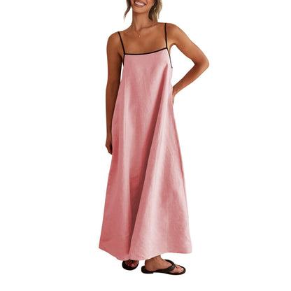 Shy Velvet Women's 2026 Summer Linen Maxi Dress Contrast Spaghetti Strap Dress Backless Casual Party Beach Dresses