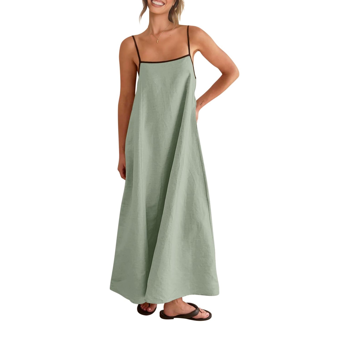 Shy Velvet Women's 2026 Summer Linen Maxi Dress Contrast Spaghetti Strap Dress Backless Casual Party Beach Dresses