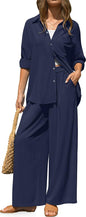 TARSE Womens Linen 2 Piece Outfits Casual Lounge Sets | Long Sleeve, Button Down Shirt and Wide Leg Pants, loose fit linen, vacation outfits with Pockets