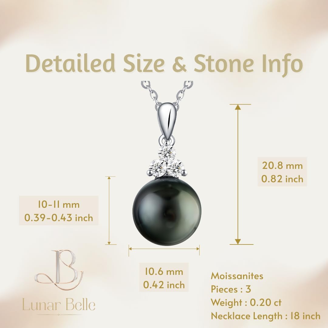 Lunar Belle Sterling Silver Black Pearl Pendant Necklace with Moissanite, Elegant Jewelry Birthday Gift for Women Girlfriend Wife Valentine's Day (Tide Star)