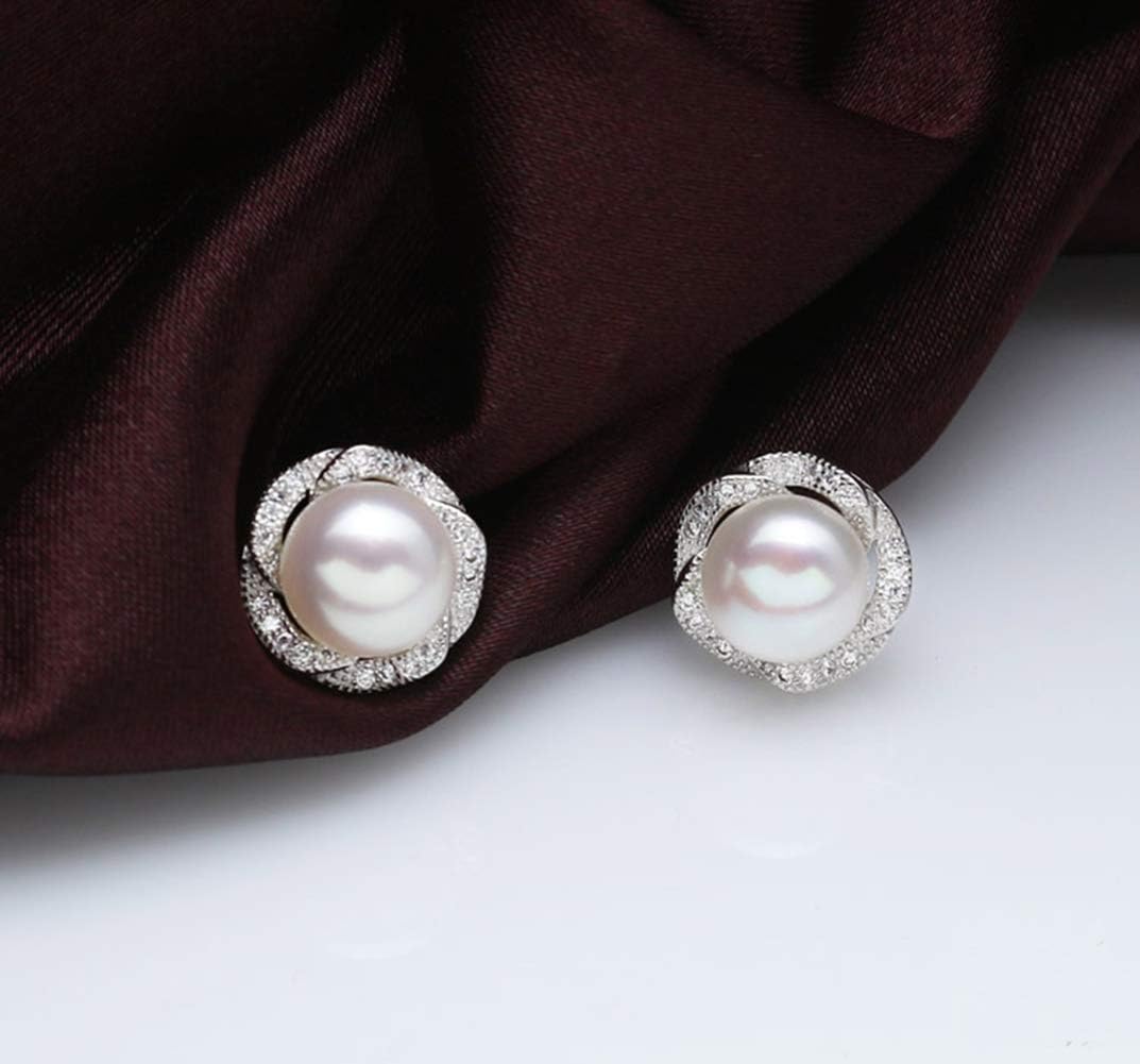 NONNYL Pearl Anniversary Birthday Gifts for Women Wife- 925 Sterling Silver Freshwater Cultured Pearl Stud Earrings With CZ, Dainty Flower Design Christmas Jewelry Gifts for Mom, Her, Wife, Women