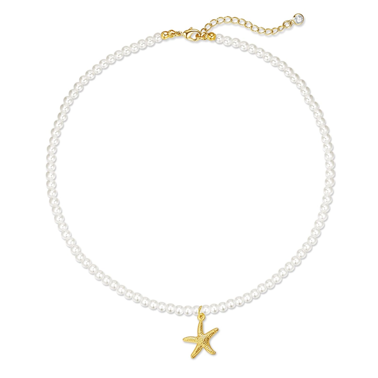 Zeffy Shell Necklace for Women,14K Gold Plated Layered Starfish Conch SeaShell Pearl Pendant Charm Necklace Stack Waterproof Dainty Beach Jewelry for Summer Vacation