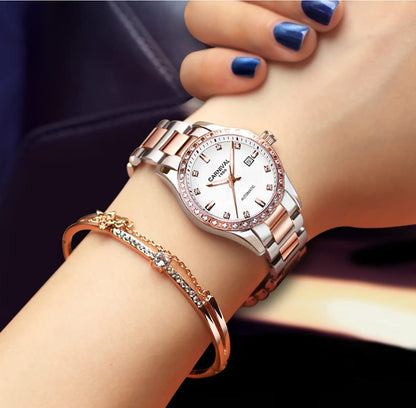 LOREO Women's Automatic Watch Diamond-Accented Dress Watch for Women Self-Winding Mechanical Watch with Sapphire Crystal Stainless Steel Two-Tone Bracelet 33MM Elegant Wrist Watch