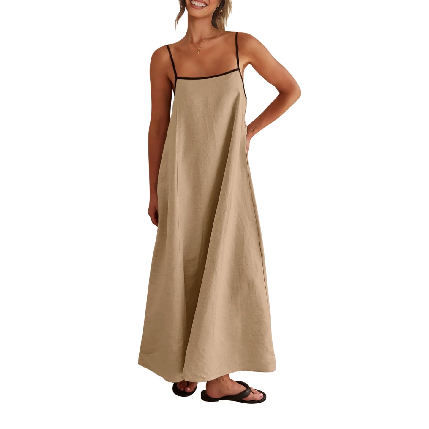 Shy Velvet Women's 2026 Summer Linen Maxi Dress Contrast Spaghetti Strap Dress Backless Casual Party Beach Dresses