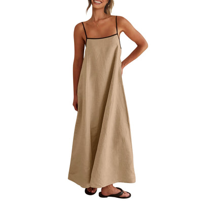 Shy Velvet Women's 2026 Summer Linen Maxi Dress Contrast Spaghetti Strap Dress Backless Casual Party Beach Dresses