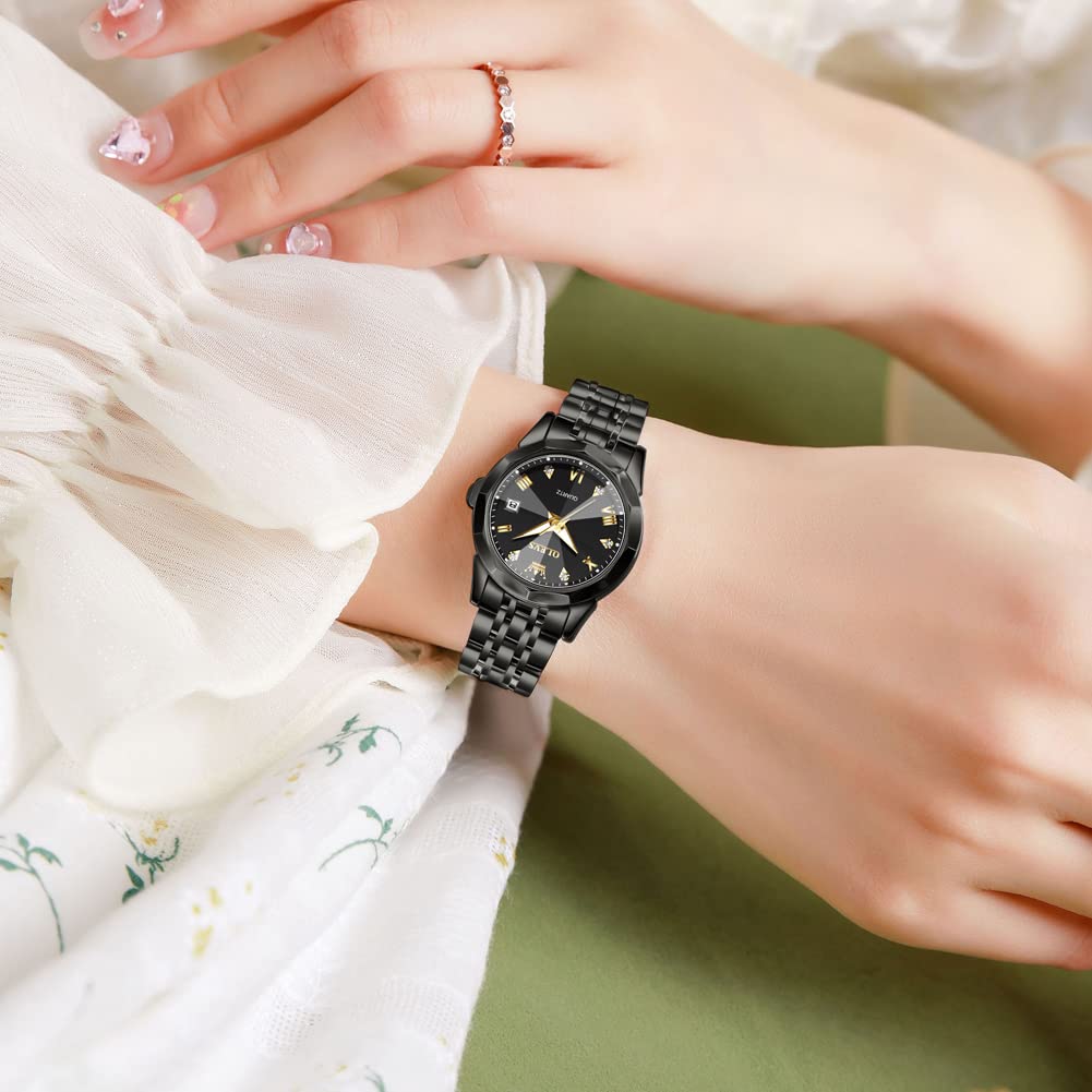 OLEVS Watches Women with Date Silver Stainless Steel Luxury Ladies Watches with Small Writs Diamond Watches for Women Waterproof Elegant Dress Quartz Analog Women's Wrist Watches Reloj de Mujer
