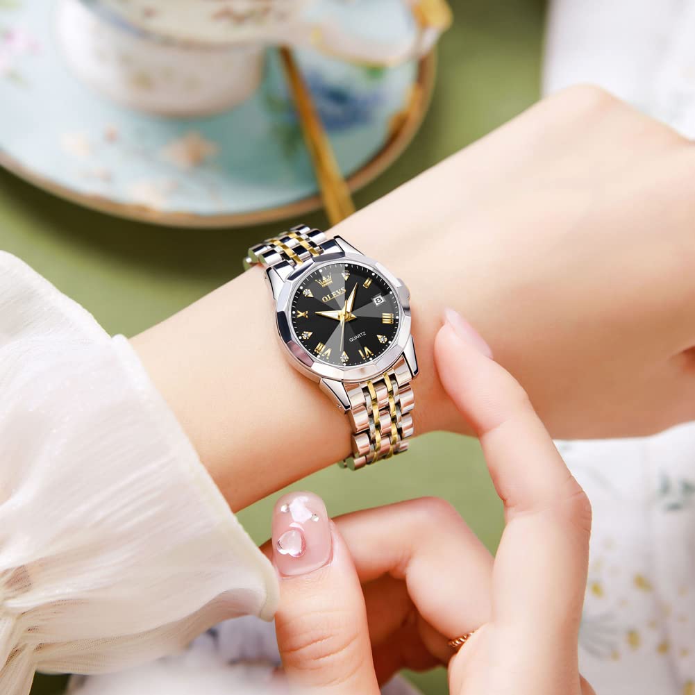 OLEVS Watches Women with Date Silver Stainless Steel Luxury Ladies Watches with Small Writs Diamond Watches for Women Waterproof Elegant Dress Quartz Analog Women's Wrist Watches Reloj de Mujer