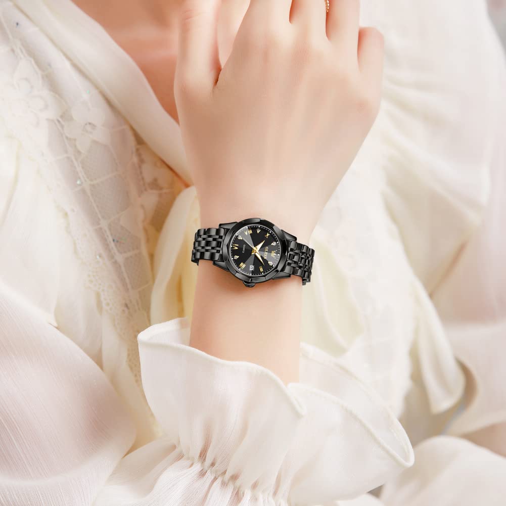 OLEVS Watches Women with Date Silver Stainless Steel Luxury Ladies Watches with Small Writs Diamond Watches for Women Waterproof Elegant Dress Quartz Analog Women's Wrist Watches Reloj de Mujer