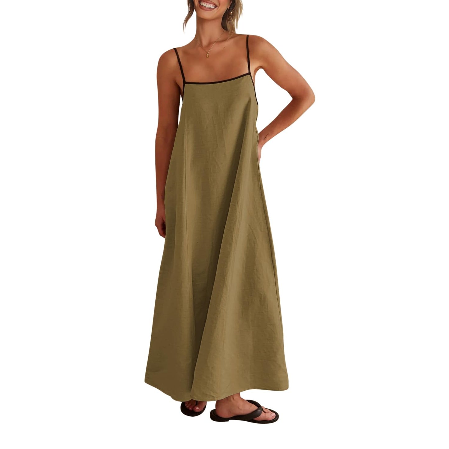 Shy Velvet Women's 2026 Summer Linen Maxi Dress Contrast Spaghetti Strap Dress Backless Casual Party Beach Dresses