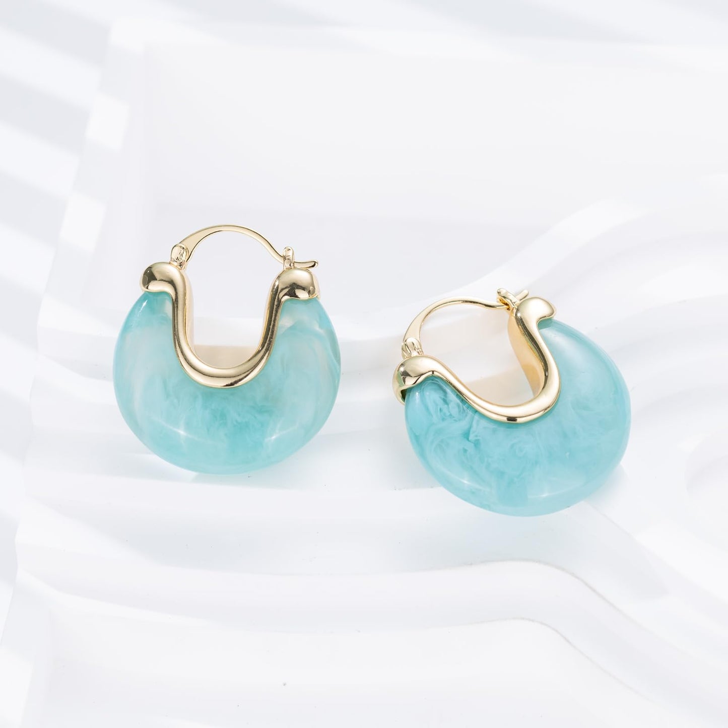 Chunky Gold Resin Hoop Earrings Leverback Statement Huggie Hoops Dangle Drop Dressy Earring Prom Festival Vacation Jewelry for Women