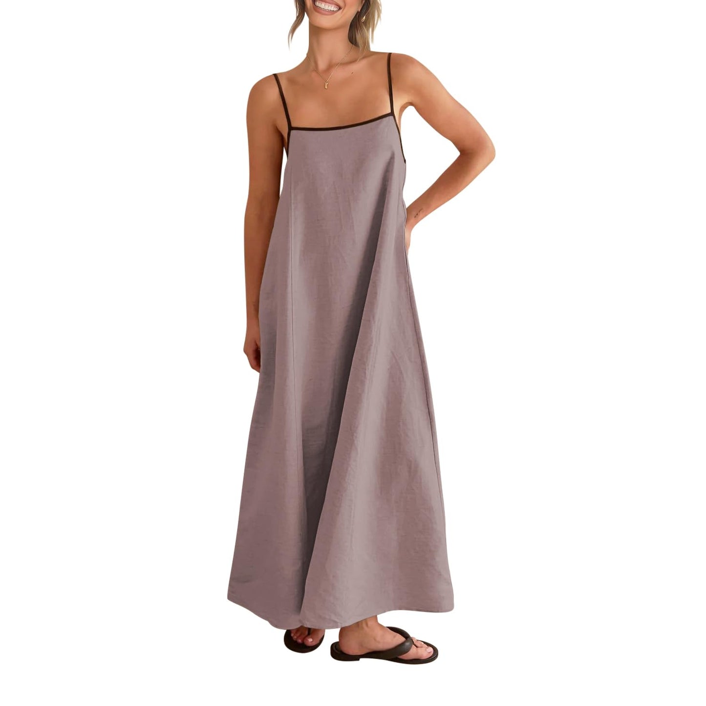 Shy Velvet Women's 2026 Summer Linen Maxi Dress Contrast Spaghetti Strap Dress Backless Casual Party Beach Dresses