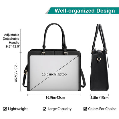 Laptop Bag for Women 15.6 Inch Leather Work Tote Briefcase Business Computer Shoulder Bag Large Capacity Waterproof Office Messenger Handbag Professional Teacher Nurse Carryall