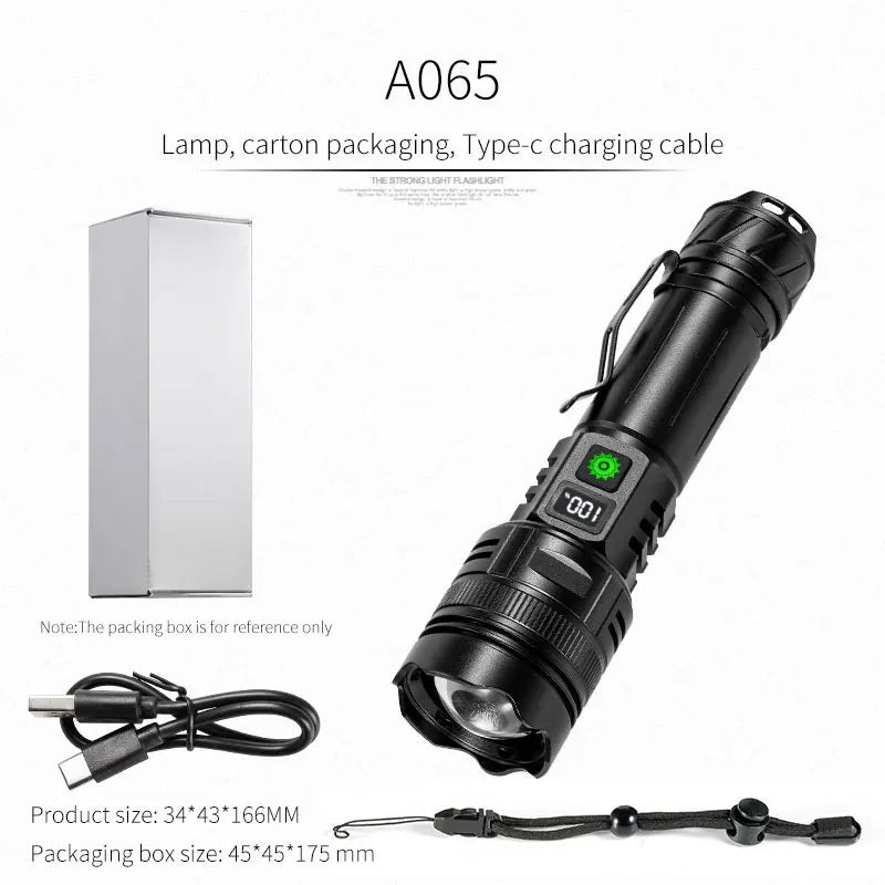 High Power LED Flashlight Type-C USB Rechargeable Long Range Tactical Torch Strong Light Lamp Outdoor Ultra Powerful Flash Light