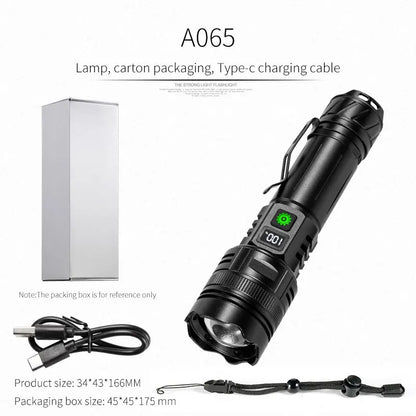 High Power LED Flashlight Type-C USB Rechargeable Long Range Tactical Torch Strong Light Lamp Outdoor Ultra Powerful Flash Light