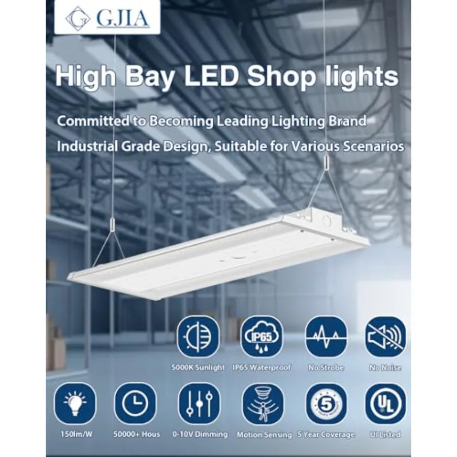 130W LED Linear High Bay LED Shop Lights, 19500LM 0-10V Dimmable 5000K Daylight, Adjustable LED High Bay Shop Lights Lighting F
