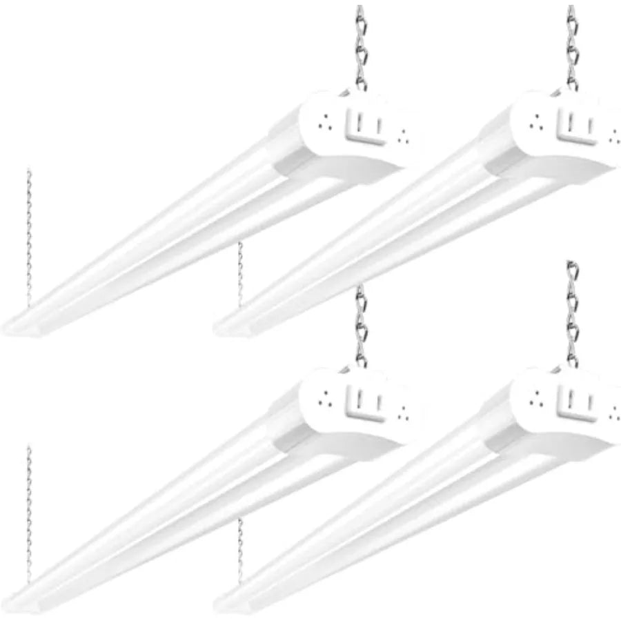 4 Pack Linkable LED Shop Light, 4Feet 42W [250W Equivalent], 4400lm, 5000K Daylight, with Plug, Utility Light Fixture, Hanging
