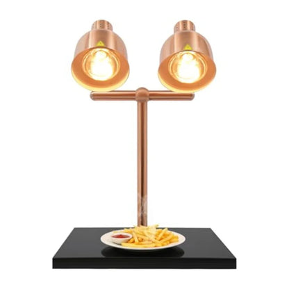 Commercial kitchen food warming lamp with marble base, dual-head design, 2 heating bulbs, white finish, energy-efficient heat r